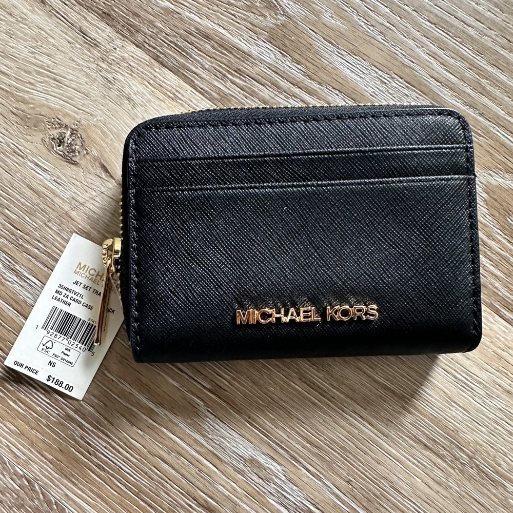 Michael Kors Black Leather Wallet with Gold Accents